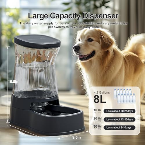 Automatic Dog Water Dispenser, Stainless Steel Bowls Feeder, 100% BPA-Free - color: Dark Grey, size: 2.1 Gallon