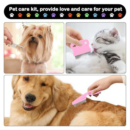Lice Comb, 12 Pcs Dandruff Combs, Hair Double Sided Fine Tooth Combs with Metal Teeth, Stainless Steel Louse and Nit combs, Dematting Comb for Dogs Cats for Small, Medium & Large Pets