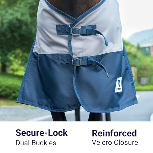 Horse Turnout Rain Sheet | 600 Denier Ripstop Turnout Blanket No Fill (0g) | Waterproof Lightweight Breathable | Tear-Resistant Outer & Rub-Free Silky Inner | Grey/Navy - 72 in - color: Grey/Navy, size: 72