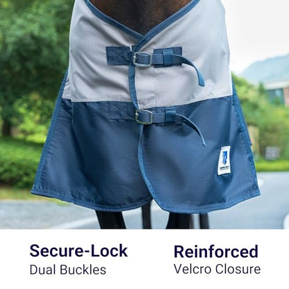 Horse Turnout Rain Sheet | 600 Denier Ripstop Turnout Blanket No Fill (0g) | Waterproof Lightweight Breathable | Tear-Resistant Outer & Rub-Free Silky Inner | Grey/Navy - 74 in - color: Grey/Navy, size: 74