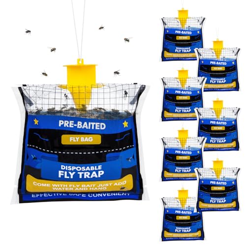8 Pack Pre-Baited Fly Traps Outdoor Fly Bags for Patio Farm Ranch
