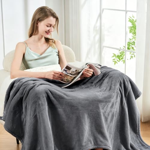 Electric Heated Blanket Queen 84"x90",8 Heat leavls and 1-8H Auto Off | Fast Heating, Over-Heat Protection&ETL Certification, Soft Flannel Sherpa, Machine Washable, Suitable for Bed and Sofa - color: Grey, size: Queen-84" x 90"