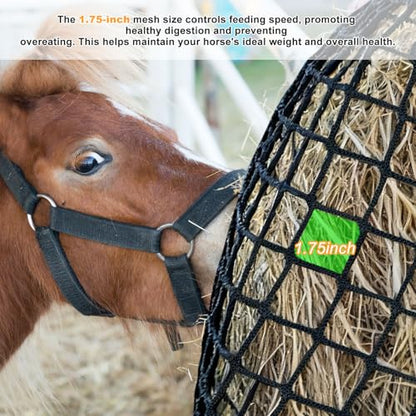 6x6 Ft Hay Nets for Horses: Round Bale Hay Net for Slow Feed, 1.75-inch Square Mesh