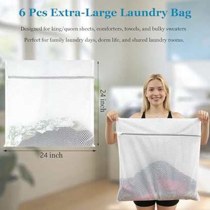 6 Pack XX-Large Mesh Laundry Bags for Delicates, 24 x 24 Inches