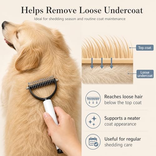 Pet Pro Dematting Comb for Dogs & Cats, Undercoat Rake Deshedding Brush for Long Hair Pets, Removes Loose Fur and Tangles