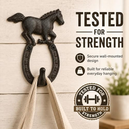 Comfy Hour 9.5 Inch Horseshoe Wall Hook, Running Horse Key Holder