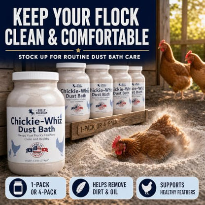 4 x 5.5lb Chickie Whiz Dust Bath, All-Natural Chickie Whiz Dust Bath Powder for Chickens for Healthier Chicken Eggs, Clean, Healthy Chickens Other Small Pet Animals by Billy Buckskin Co. - size: 4 x 5.5 LB