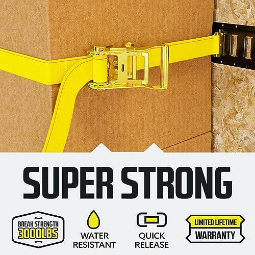 DC Cargo Mall E Track Ratchet Straps, Heavy Duty Cargo Tie-Down E Track Straps 2" x 12', (4 Pack, Yellow) E Track Spring Fittings Tie Down Motorcycle, Vans, Trucks, Trailers - size: 4 - Pack