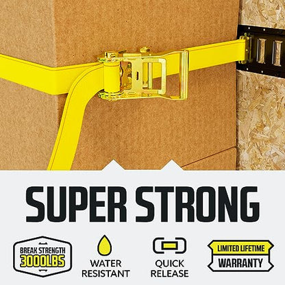 DC Cargo Mall E Track Ratchet Straps, Heavy Duty Cargo Tie-Down E Track Straps 2" x 12', (4 Pack, Yellow) E Track Spring Fittings Tie Down Motorcycle, Vans, Trucks, Trailers - size: 4 - Pack