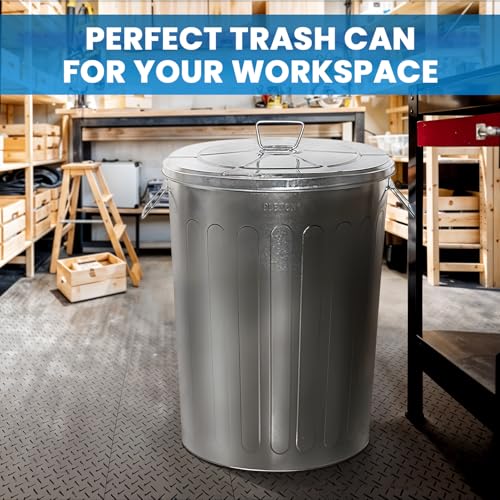 Plexon 20 Gallon Metal Trash Can with Lid Outdoor Large Trash Bin Galvanized Steel Garbage Can for Farm Garage Patio Ash Bucket Bird Seed Storage Can Heavy Duty Round Container - color: Silver