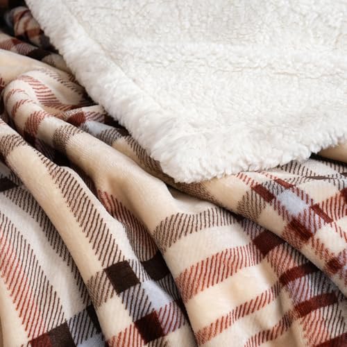 PU MEI Sherpa Fleece Throw Blanket 80" x 90" Reversible Plush Fluffy Large Big Blanket Lattice Flannel Blankets for All Season Use, Beige Stripe - color: Beige Stripe, size: 80"*90"