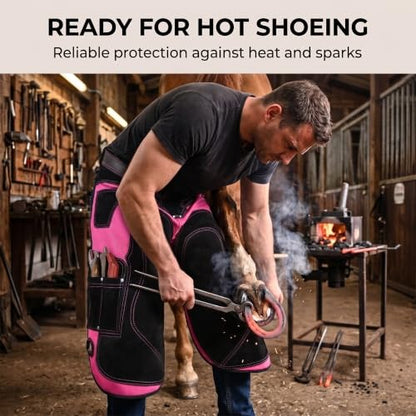 Farrier Apron Cowhide Leather Hoof Trimming Chaps - color: Pink - Black, size: 65cm - 25inch
