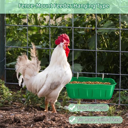 Chicken Feeder Waterer,Hanging Goat Feeders,Feed Trough 3.5 Quart 2 Pack,Hanging Fence Feed Trough for Poultry Livestock,Green - color: Green, size: 3.5 Quart (2 Pack)