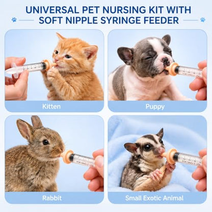 Pet Feeding Kit for Newborn Kittens & Puppies, Kitten Feeding Bottle with Soft Silicone Nipples, Nursing Syringes for Small Animals, Kitten Milk Feeder Set for Rabbit - size: 8 Pcs