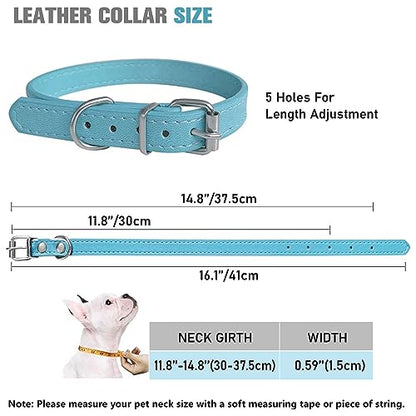 Puppy Collar for Litter Adjustable Leather ID Collars for Puppy Small Dog - size: M(Neck:11.8"~14.8")