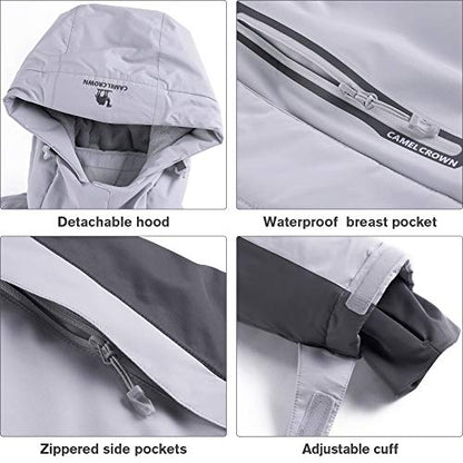 CAMEL CROWN Women’s Mountain Snow Waterproof Ski Jacket Detachable Hood Windproof Fleece Parka Rain Jackt Winter Coat - color: Gray, size: XX-Large