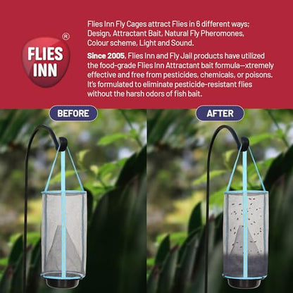 1 Flies Inn LITE Fly Cage Ranch Fly Trap with 2 Flies Inn Fly Bait Refill, Low Odor, Reusable, Built to Last for Years (6 Traps + 72 Baits, 1) - style: 6 Traps + 72 Baits