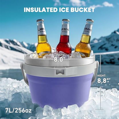 COKTIK 7L Vacuum Insulated Ice Bucket with Lid and Scoop& Tongs，Large capacity Stainless Steel Beverage Bucket for Cocktail, Champagne, Wine, Beer，Large Parties（Purple Suit） - color: Purple Suit