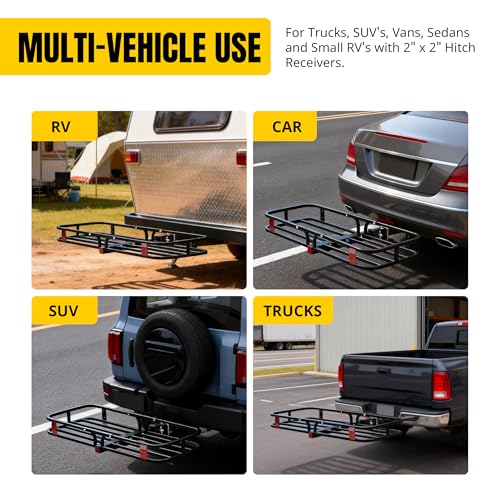 MaxxHaul 70107 53" x 19-1/2" Hitch Cargo Carrier - Trailer Mount Steel With High Side Rails For RV's, Trucks, SUV's, Vans, Cars 2" Receiver 500-lb Load Capacity , Black