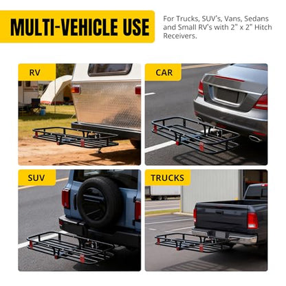 MaxxHaul 70107 53" x 19-1/2" Hitch Cargo Carrier - Trailer Mount Steel With High Side Rails For RV's, Trucks, SUV's, Vans, Cars 2" Receiver 500-lb Load Capacity , Black
