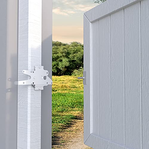 Heavy Duty Gate Latch, Post Mount Automatic Self-Closing Door Latch,for Wooden/Vinyl Fence, Pool,Garden Outdoor, W/Mounting Screws (White) - color: White