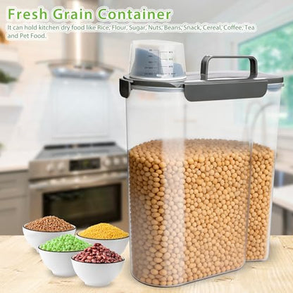 Viretec Rice Storage Container, 15 to 20lb Dry Food Airtight Dispenser, Pet Dog Cat Food Canister, BPA Free Clear Plastic Kitchen and Pantry Organization Bin for Oatmeal, Cereal, Pasta, Flour Grey - color: 10L/Grey