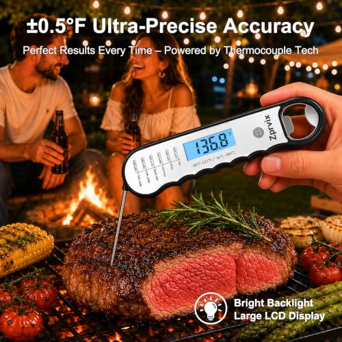 0.5s Instant Read Meat Thermometer Digital, Cooking, ±0.5°F Accuracy - color: Silver & Black