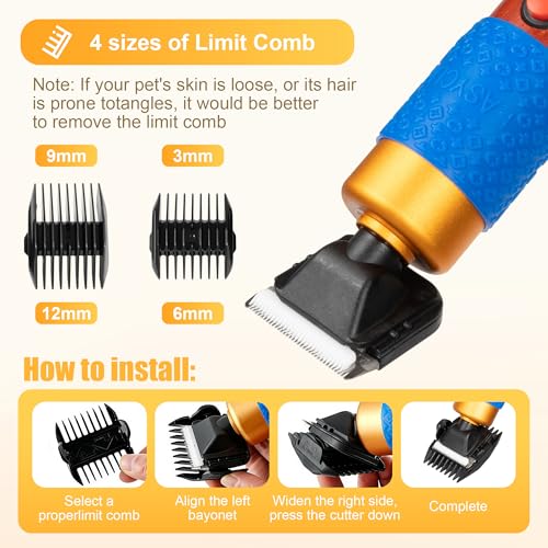 200W Professional Dog Hair Clippers for Grooming, Heavy Duty Pet Clipper & Sheep Shears for Thick Hair, Corded Low Noise Animal Trimmer for Cats, Horses, Goats, Alpacas