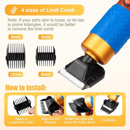 200W Professional Dog Hair Clippers for Grooming, Heavy Duty Pet Clipper & Sheep Shears for Thick Hair, Corded Low Noise Animal Trimmer for Cats, Horses, Goats, Alpacas
