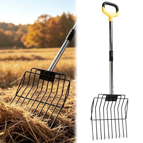 AugFir 10-Tine Metal Pitchfork, 50" Long Handle Mulch Pitchfork, Heavy-Duty Manure Fork, Garden Fork for Shoveling, Fertilizing, Transplanting, and Mulching (Silver) - color: Silver