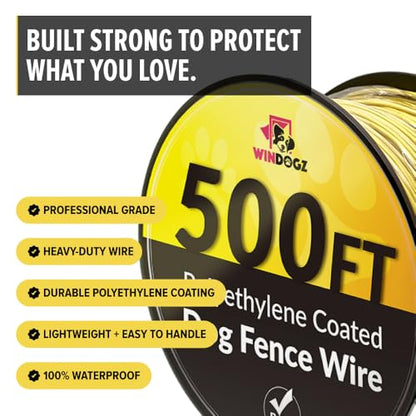 Dog Fence Wire for Electric Dog Fence System, 500 ft, Covers ¼ Acre Area, Easy to Install, Compatible with reputable Underground Fence Brands, Durable, 20 Gauge Wire .025 Polyethylene Coated - size: 500 FT