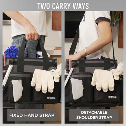 SCAVATA Compact Wearable Cleaning Caddy with Handle & Shoulder Straps - color: DarkGrey