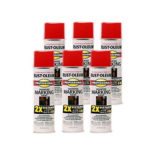Rust-Oleum Professional 2X Inverted Marking Safety Red Spray Paint | Utility Marking, Construction Layout, Survey Marking, High Visibility Color, 2X Distance Coverage, 15 oz - color: Safety Red, size: 15 Ounce (Pack of 6), style: 2X Distance