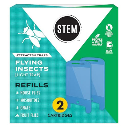STEM Flying Insect Light Trap Refill Cartridges, Indoor Fruit Fly Trap, Insecticide-Free Pest Control for Home, Attracts and Traps Insects, Official STEM Refills - 2 Count - size: 2 Cartridges