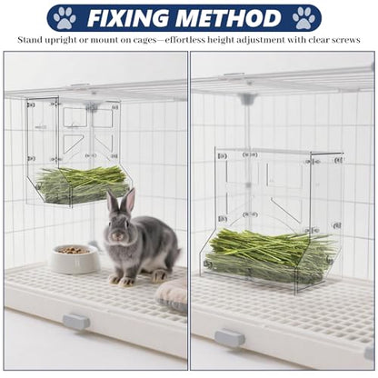 Large Acrylic Rabbit Hay Feeder with Lid, Transparent Hanging Food Dispenser Hay Feeder for Bunny Rabbits Guinea Pig Cage Chinchillas Hamsters Small Pets and Animals（Large - size: L