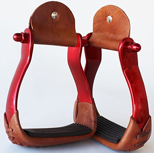 CHALLENGER Horse 4-3/4" Western Saddle Barrel Racing Lightweight Aluminium Stirrups 5181 - color: Red