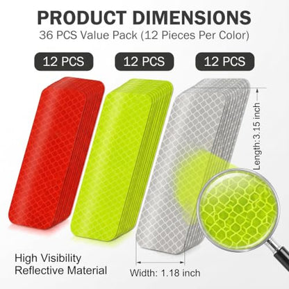 Reflective Stickers, 36PCS High Visibility Safety Reflective Tape Waterproof Self-Adhesive, Reflector Strips for Car Truck Trailer Bike Motorcycle Mailbox Helmet (1.18 x 3.15 Inch)