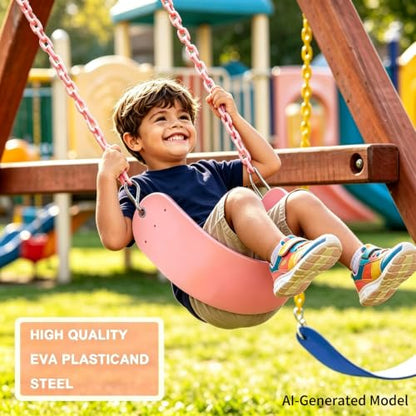 Swing Seat, 66" Heavy Duty Coated Iron Chain Sensory Swing, Therapy Swing Seat,Outdoor Playground Swing Set Accessories with Snap Hooks and Hanging Straps(Pink) - color: Pink