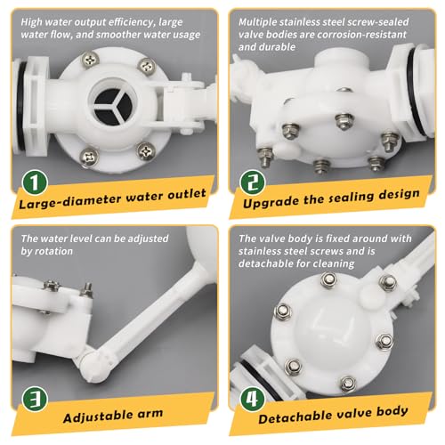 1" Detachable Floating Float Valve,White Plastic Large Water Discharge Water Float Valve with Adjustable Arm for Water Level Control for Water Tank Pond, Livestock Waterer (1") - size: 1 Inch