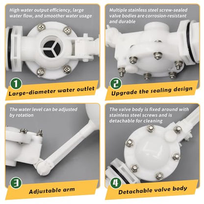 1" Detachable Floating Float Valve,White Plastic Large Water Discharge Water Float Valve with Adjustable Arm for Water Level Control for Water Tank Pond, Livestock Waterer (1") - size: 1 Inch