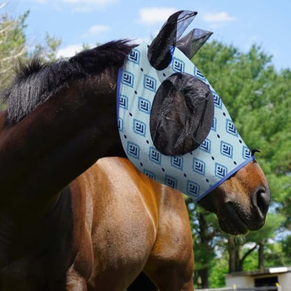 Harrison Howard Super Comfort Stretchy Fly Mask Large Eye Space with UV Protection Soft on Skin with Breathability Nature Aztec Cob (Medium) - color: Nature Aztec, size: Cob (Medium)