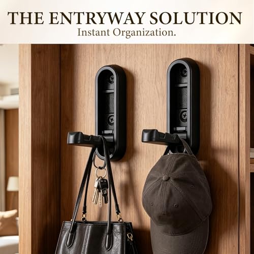 Folding Wall Hooks, 4 Pack Black Heavy Duty Coat Hooks, Screw Mounted - color: Black, size: 4 Pack