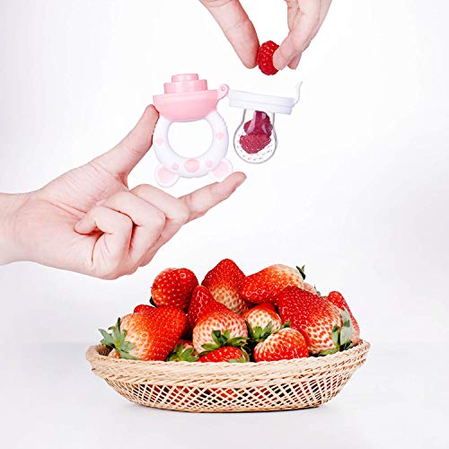 JOCHEBED Baby Fruit Food Feeder Pacifier, Silicone Teething Relief Toy, 2-Pack with 6 BPA-Free Pouches, Light Pink, 3-24 Months - color: Light Pink