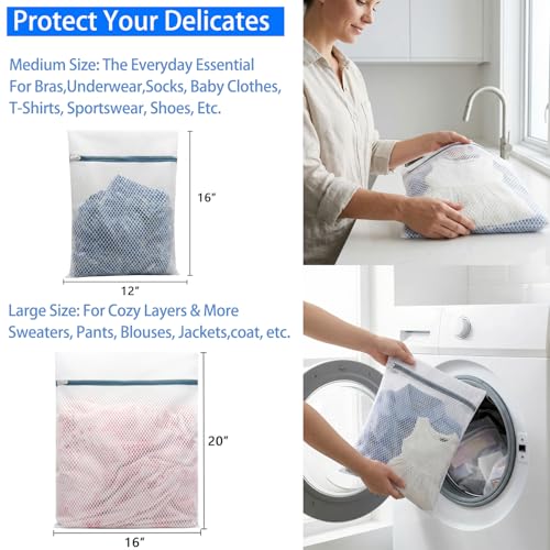4Pcs Mesh Laundry Bags Delicates Lingerie Wash Washer Washing Machine Bag | 2 Medium 12 x 16 Inches & 2 Large 16 x 20 Inches