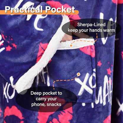 Catalonia Sherpa Wearable Blanket with Sleeves and Pocket for Adults - color: Kiss Dark Blue, size: Standard Pocket
