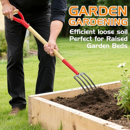 Pitch Fork Pitchfork,4-Tine 45Inch Wood Y-Grip Garden Spading Fork | Heavy duty steel fork,wide anti-clog tines,hardwood Y grip for clay soil, compost, mulch and vegetable gardening.