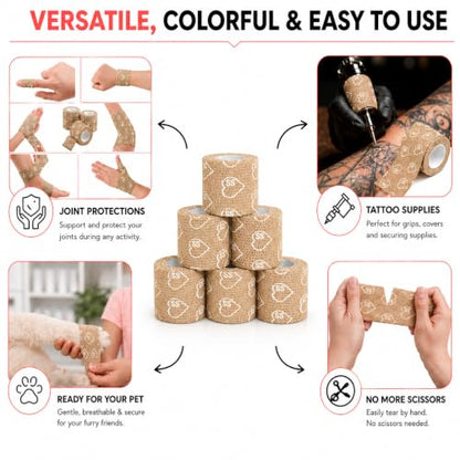 Latex Free Self Adhesive Bandage Wrap - 2 Inch x 5 Yards, 6 Pack - color: Beige, size: 6 Count (Pack of 1)