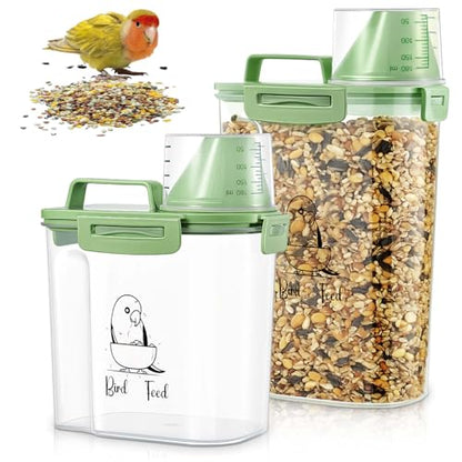 Ripeng 2 Pcs Bird Seed Storage Container, Food Container with Measuring Cup - size: 1.5 L,1.5 L