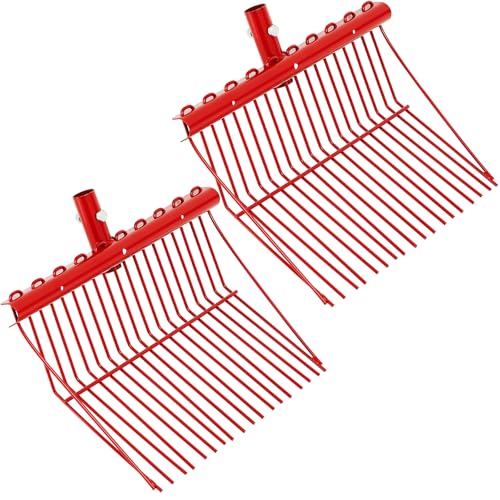 Tandefio 2 Pack Manure Fork Replacement Head Metal Pitchfork Horse Manure Rake Garden Pitch Fork Replacement Head with Angled Tines for Horse Stall Poop Picking up(Red) - color: Red
