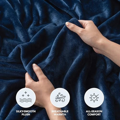 Berkshire Blanket Classic VelvetLoft® Solid Throw Blanket, Lightweight Soft Fuzzy Plush Throw Blanket for Bed and Couch, Dress Blues, 50x60 Inches - color: Dress Blues, size: Throw/Throw XL